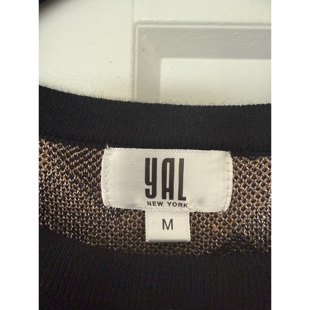 YAL New York Womens Metallic Geometric Glitter Knit Sweater Black Gold Silver M - Picture 5 of 13